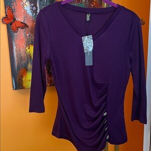 Allegra K Deep Purple Long Sleeve Top